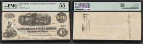 T-40. Confederate Currency. 1862 $100. PMG About Uncirculated 55.