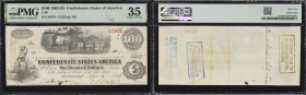 T-40. Confederate Currency. 1862 $100. PMG Choice Very Fine 35. Red Validation Stamp.