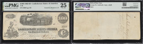 T-40. Confederate Currency. 1862 $100. PMG Very Fine 25. Trans-Mississippi Issue. Penned Military Endorsement "Capt. George W. Caldwell AQM."