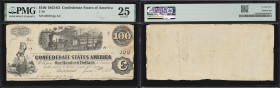 T-40. Confederate Currency. 1863 $100. PMG Very Fine 25. Penned Military Endorsement "Capt. J.L. Gibbons AQM, 3rd Confederate Cavalry Regiment."