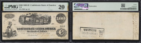 T-40. Confederate Currency. 1863 $100. PMG Very Fine 20. Penned Military Endorsement."Capt. A.W. Moore AQM."