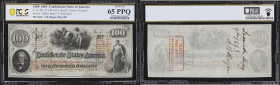 T-41. Confederate Currency. 1863 $100. PCGS Banknote Gem Uncirculated 65 PPQ. Penned Military Endorsement "Maj. A.B. Ragan QM."