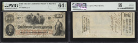 T-41. Confederate Currency. 1862 $100. PMG Choice Uncirculated 64 EPQ. Penned Military Endorsement "Capt. D.H. Thomas AQM."