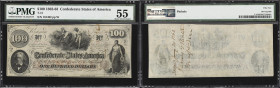 T-41. Confederate Currency. 1863 $100. PMG About Uncirculated 55. J. Whatman Watermark. Penned Military Endorsement "Maj. James G. Paxton QM"