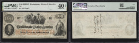 T-41. Confederate Currency. 1862 $100. PMG Extremely Fine 40 EPQ. Trans-Mississippi Issue. Penned Military Endorsement "Col. Peter Cavanaugh Woods Com...