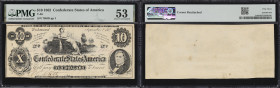 T-46. Confederate Currency. 1862 $10. PMG About Uncirculated 53.