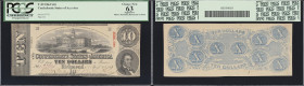 Lot of (2) T-59. Confederate Currency. 1863 $10. PCGS Currency Gem New 63 Apparent to PCGS Banknote Choice Uncirculated 63.
