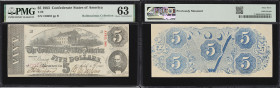 T-60. Confederate Currency. 1863 $5. PMG Choice Uncirculated 63.