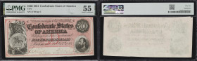 T-64. Confederate Currency. 1864 $500. PMG About Uncirculated 55.