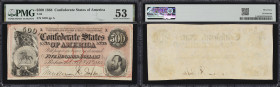 T-64. Confederate Currency. 1864 $500. PMG About Uncirculated 53.