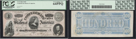 T-65. Confederate Currency. 1864 $100. PCGS Currency Very Choice New 64 PPQ.