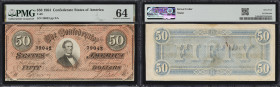 T-66. Confederate Currency. 1864 $50. PMG Choice Uncirculated 64.