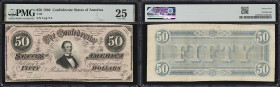 T-66. Confederate Currency. 1864 $50. PMG Very Fine 25. Serial Number 5.