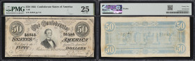 T-66. Confederate Currency. 1864 $50. PMG Very Fine 25. Solid Serial Number.