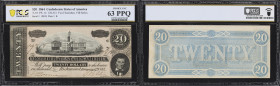 Lot of (2) T-67. Confederate Currency. 1864 $20. PCGS Currency Choice New 63 PPQ to PCGS Banknote Choice Uncirculated 63 PPQ.