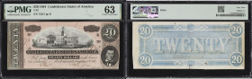 Lot of (2) T-67. Confederate Currency. 1864 $20. PMG Choice Uncirculated 63.