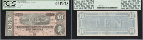 Lot of (2) T-68. Confederate Currency. 1864 $10. PCGS Currency Very Choice New 64 PPQ to PMG Choice Uncirculated 64 EPQ.