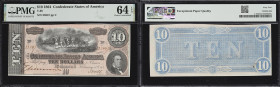 T-68. Confederate Currency. 1864 $10. PMG Choice Uncirculated 64 EPQ.