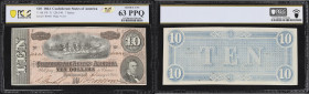 Lot of (3) T-68. Confederate Currency. 1864 $10. PCGS Banknote Choice Uncirculated 63 PPQ to PMG Choice Uncirculated 63 EPQ.