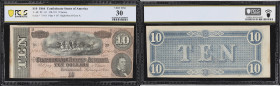 T-68. Confederate Currency. 1864 $10. PCGS Banknote Very Fine 30. Engraving Error.