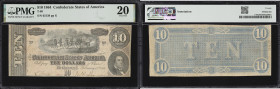 T-68. Confederate Currency. 1864 $10. PMG Very Fine 20. Missing Plate Letter Error.