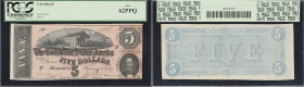 Lot of (3) T-69. Confederate Currency. 1864 $5. PCGS Currency New 62 PPQ to PMG Choice Uncirculated 64.