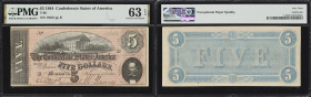 Lot of (6) T-69. Confederate Currency. 1864 $5. PMG Choice Uncirculated 63 EPQ.