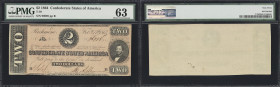 Lot of (2) T-70. Confederate Currency. 1864 $2. PCGS Currency 62 PPQ to PMG Choice Uncirculated 63.