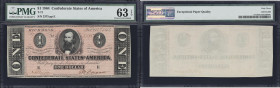 T-71. Confederate Currency. 1864 $1. PMG Choice Uncirculated 63 EPQ.