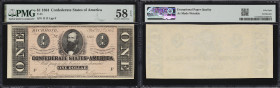 T-71. Confederate Currency. 1864 $1. PMG Choice About Uncirculated 58 EPQ. Solid Serial Number.