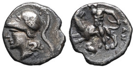 GRÈCE ANTIQUE - GREEK
Calabre, Tarente. Diobole ND (280-229 av. J.-C.), Tarente.
HGC.1, 917 - SNG Delepierre 254 ; Argent - 0,91 g - 9 mm - 2 h
Assez ...