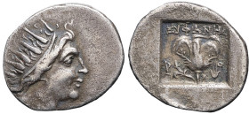 GRÈCE ANTIQUE - GREEK
Carie, Rhodes. Drachme au nom du magistrat Euphanès ND (88-80 av. J.-C.), Rhodes.
Jenkins 240 ; Argent - 2,1 g - 14 mm - 12 h
Av...