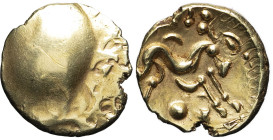 GAULE - CELTIC
Ambiens / Belgium. Statère uniface, à l'exergue orné ND (second tiers du Ier siècle avant J.-C. et période pré-augustéenne).
LT.- - DT....