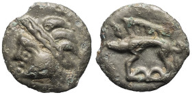 GAULE - CELTIC
Leuques. Potin à la tête d’indien et au sanglier ND (Ier s. av. J.-C.).
DT.225 ; Potin - 3,12 g - 18 mm - 4 h
TTB.