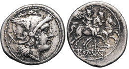 RÉPUBLIQUE ROMAINE - ROMAN REPUBLIC
Anonymes. Denier ND (209-208 av. J.-C.), Rome.
RRC.50/2 ; Argent - 4,01 g - 18 mm - 10 h
Métal piqué de points ...