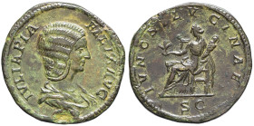 EMPIRE ROMAIN - ROMAN
Julia Domna (193-211). Sesterce ND (211), Rome.
RIC.586 ; Bronze - 25,70 g - 32 mm - 12 h
De flan large. Avec une patine noire a...