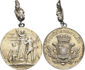 ALGÉRIE - ALGERIA
IIIe République (1870-1940). Médaille, société de tir d’Alger ND.
Esc.329 v. ; Argent doré - 31,36 g - 41 mm - 12 h
Poinçon (losange...