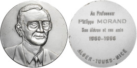 ALGÉRIE - ALGERIA
Ve République (1958 à nos jours). Médaille, au professeur Philippe Morand à Alger Tours et Nice 1996.
Bronze argenté - 112,28 g - 69...