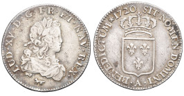 FRANCE / CAPÉTIENS - FRANCE / ROYAL
Louis XV (1715-1774). Tiers d’écu de France 1720, A, Paris.
Dy.1667A - G.306 ; Argent - 7,86 g - 27 mm - 6 h
TB à ...