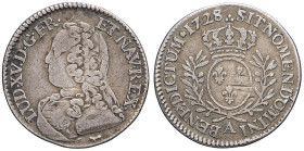 FRANCE / CAPÉTIENS - FRANCE / ROYAL
Louis XV (1715-1774). Cinquième d’écu aux rameaux d’olivier 1728, A, Paris.
Dy.1677 - G.298 ; Argent - 5,65 g - 26...