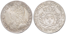 FRANCE / CAPÉTIENS - FRANCE / ROYAL
Louis XV (1715-1774). Cinquième d’écu aux rameaux d’olivier 1728, W, Lille.
Dy.1677 - G.298 ; Argent - 5,86 g - 27...