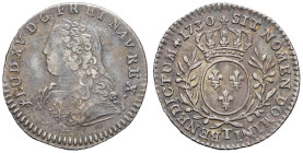 FRANCE / CAPÉTIENS - FRANCE / ROYAL
Louis XV (1715-1774). Dixième d’écu aux rameaux d’olivier 1730, T, Nantes.
Dy.1678 - G.291 ; Argent - 2,89 g - 22 ...