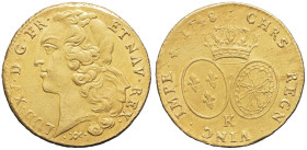 FRANCE / CAPÉTIENS - FRANCE / ROYAL
Louis XV (1715-1774). Double louis d’or au bandeau 1748, K, Bordeaux.
Dy.1642 - G.346 - Fr.463 ; Or - 16,29 g - 28...