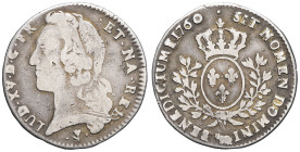 FRANCE / CAPÉTIENS - FRANCE / ROYAL
Louis XV (1715-1774). Cinquième d’écu au bandeau de Béarn 1760, vache, Pau.
Dy.1682 - G.299a ; Argent - 5,57 g - 2...