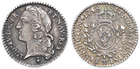 FRANCE / CAPÉTIENS - FRANCE / ROYAL
Louis XV (1715-1774). Vingtième d’écu au bandeau 1748, W, Lille.
Dy.1684 - G.284 ; Argent - 1,46 g - 18 mm - 6 h
S...