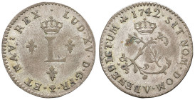 FRANCE / CAPÉTIENS - FRANCE / ROYAL
Louis XV (1715-1774). Double sol 1742, V, Troyes.
Dy.1690 - G.281 (R3) - Lec.263 ; Billon - 1,76 g - 22 mm - 6 h
T...