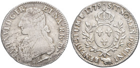 FRANCE / CAPÉTIENS - FRANCE / ROYAL
Louis XVI (1774-1792). Écu de Béarn aux rameaux d’olivier 1779, vache, Pau.
Dy.1708 - G.356a ; Argent - 29,02 g - ...