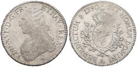 FRANCE / CAPÉTIENS - FRANCE / ROYAL
Louis XVI (1774-1792). Écu aux rameaux d’olivier 1790, A, Paris.
Dy.1708 - G.356 ; Argent - 29,28 g - 41 mm - 6 h
...