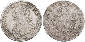 FRANCE / CAPÉTIENS - FRANCE / ROYAL
Louis XVI (1774-1792). Écu aux rameaux d’olivier 1790, A, Paris.
Dy.1708 - G.356 ; Argent - 29,25 g - 41 mm - 6 h
...
