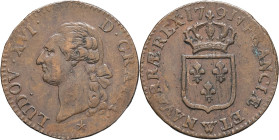 FRANCE / CAPÉTIENS - FRANCE / ROYAL
Louis XVI (1774-1792). Sol 1791, 2e semestre, W, Lille.
Dy.1714 - G.350 ; Cuivre - 10,83 g - 29 mm - 6 h
TTB.